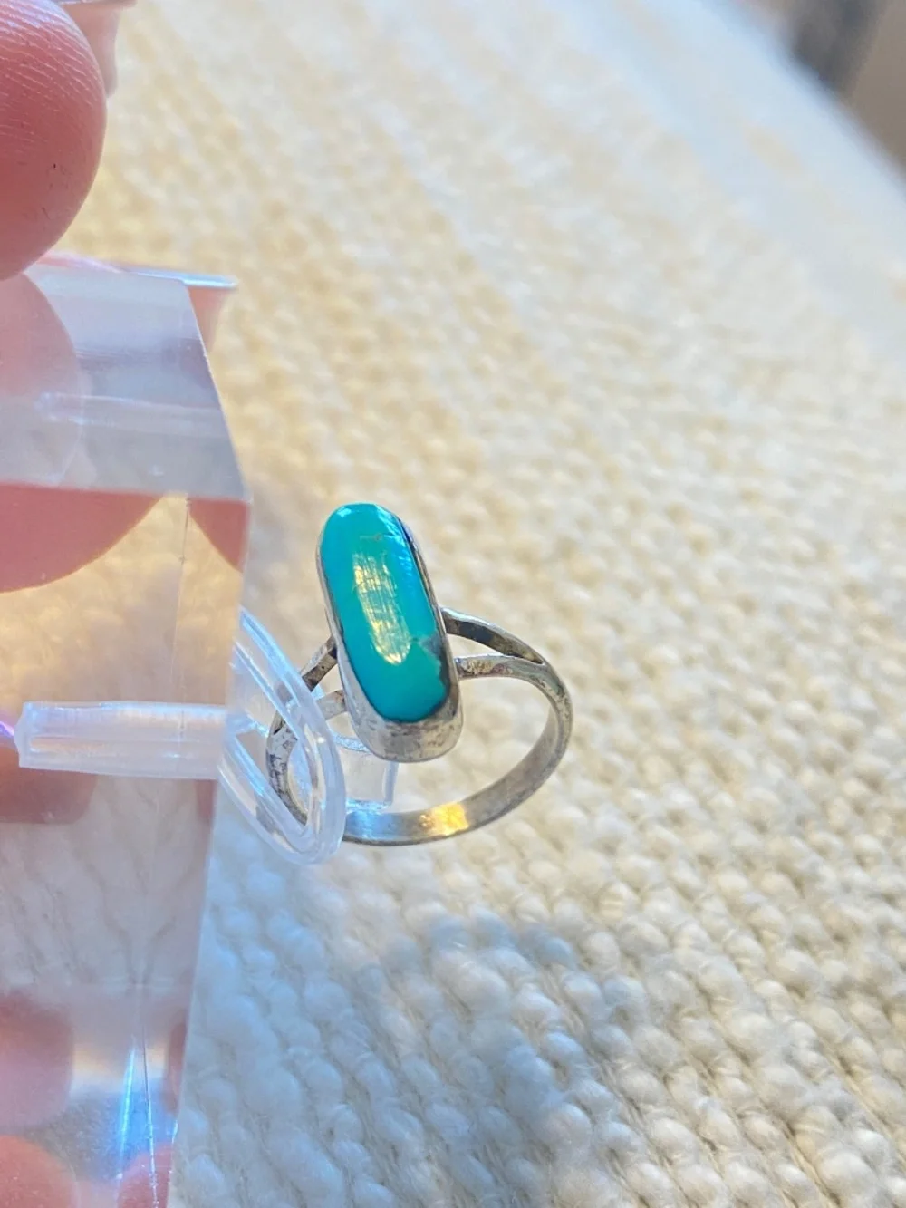 Vintage Sterling Silver Turquoise Pinky Child Ring Southwestern Old Handmade